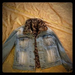 PAM & GELA oversized fur lined denim jacket m/L